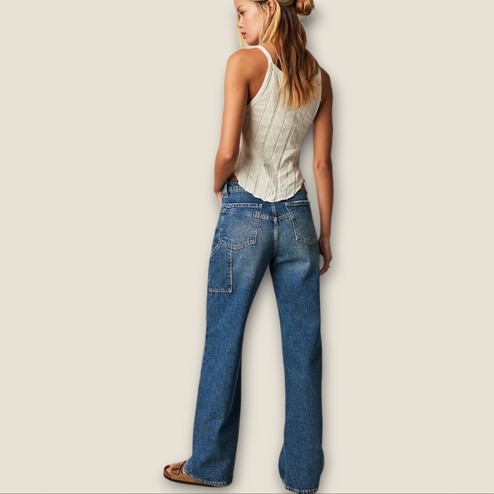 Free People We The Free Tinsley Baggy High Rise Straight Leg Distressed Jeans 31 - Picture 3 of 14